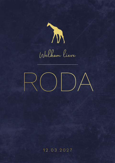 Geboortekaartje jongen donkerblauw goudfolie velvetlook