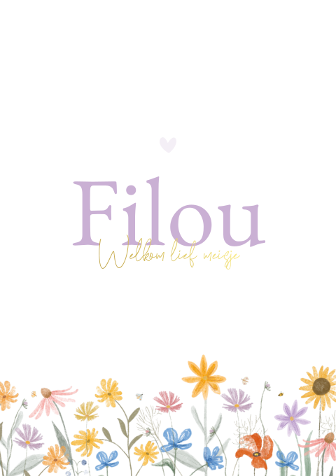 Geboortekaartje Meisje Lila Zomerbloemen Waterverf