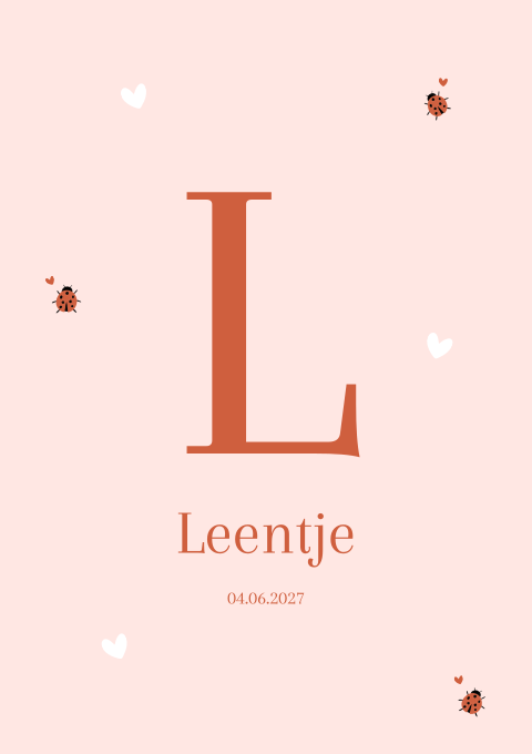 Geboortekaartje Meisje Lieveheersbeestjes Initiaal