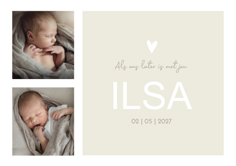 Geboortekaartje babyfoto's meisje neutraal beige