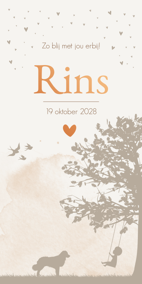 Geboortekaartje Beige Schommel Kindje Hond