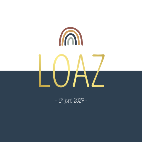 Geboortekaartje jongen blauw Regenboog goudfolie