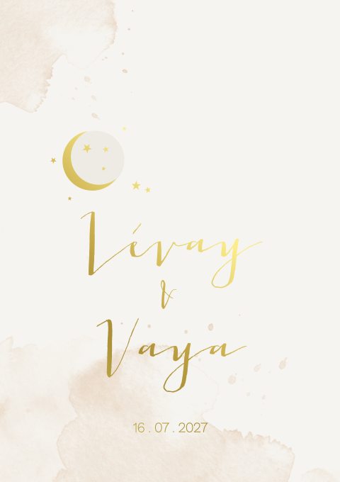 Geboortekaartje Beige Tweeling Maantje Sterretjes