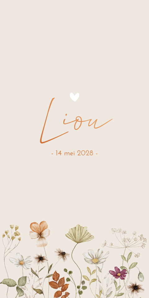 Geboortekaartje Bloemetjes Koperfolie Meisje Beige