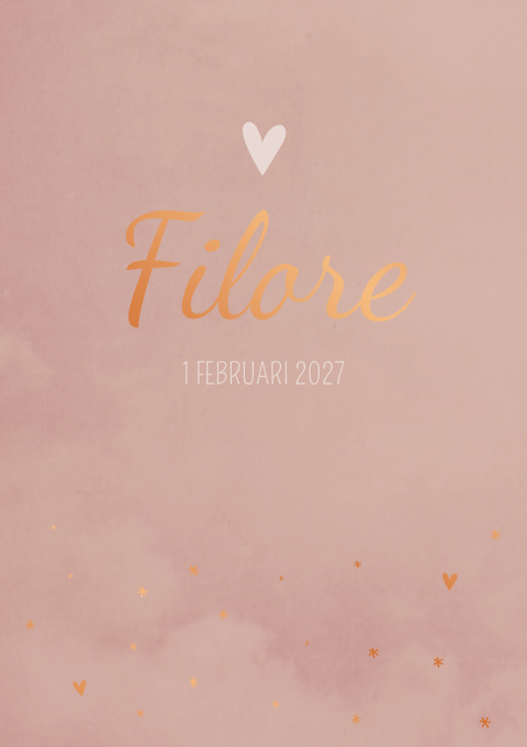 Geboortekaartje Meisje Hartjes Sterrertjes Koperfolie