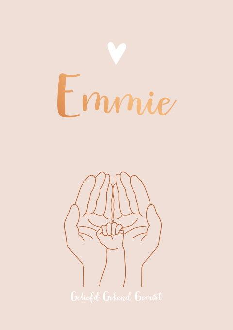 Rouwkaart Handen babyhandje Hartjes Koper