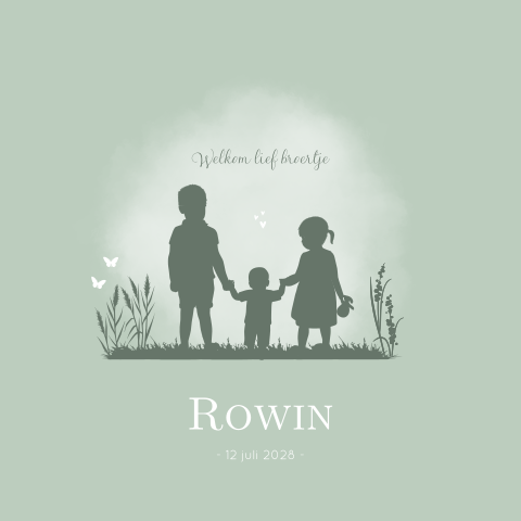 Geboortekaartje Broertje Zusje Silhouet Groen
