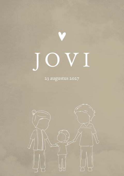 Geboortekaartje Jongen Lijntekening Broertjes Beige