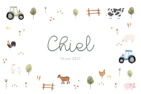 Geboortekaartje Jongen Boerderijdieren Platteland Tractor