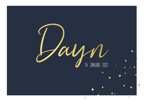 Geboortekaartje Donkerblauw stippen goudfolie jongen