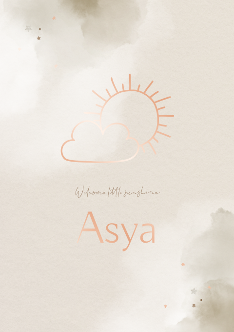 Geboortekaartje Meisje Watercolor Zon Wolken