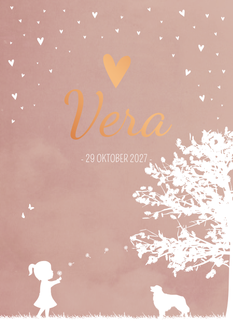 Geboortekaartje Meisje Illustratie Roze Natuur