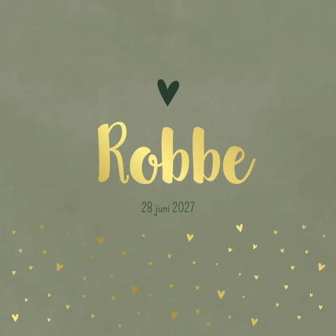 Geboortekaartje groen gewolkt goud hartjes