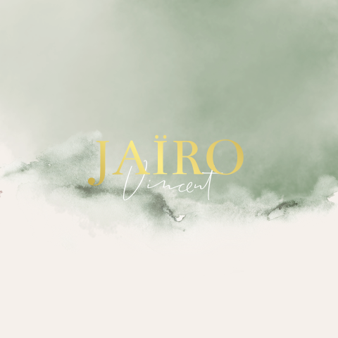 Geboortekaartje Beige Groen Waterverf Goudfolie