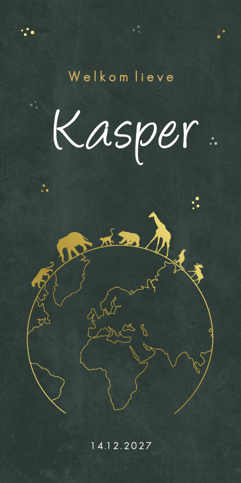 Geboortekaartje Jongen Wereldbol Dieren Groen