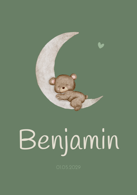 Geboortekaartje Maantje Beertje Hartje Groen