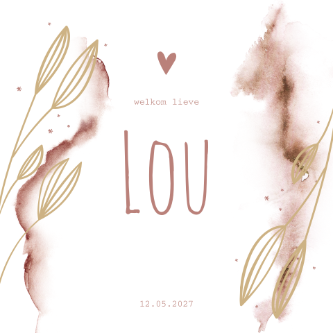 Geboortekaartje Meisje Roze Waterverf Takjes