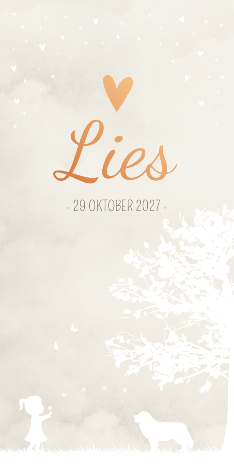 Geboortekaartje Meisje Illustratie Beige Natuur