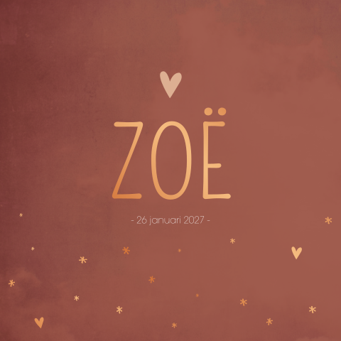 Geboortekaart koper meisje hartjes sterretjes