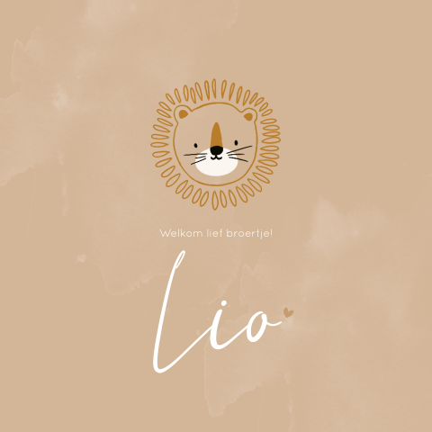 Geboortekaartje Bruin Leeuwtje Lijntekening Savanne