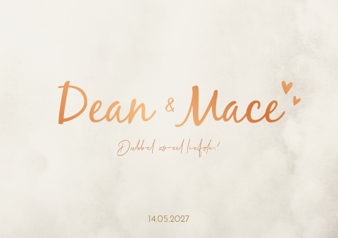 Geboortekaartje Tweeling Koperfolie Hartjes Beige