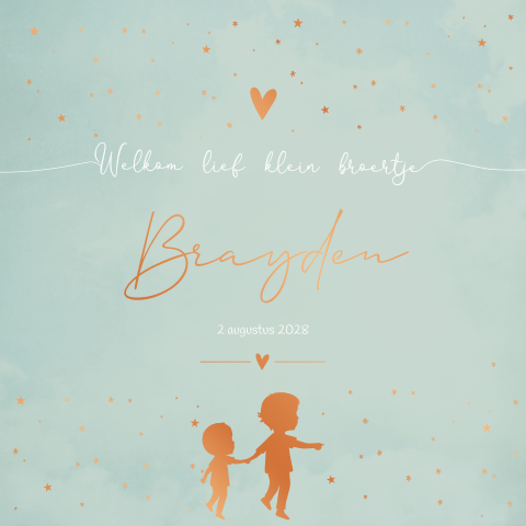 Geboortekaartje groen koperfolie silhouet broertjes