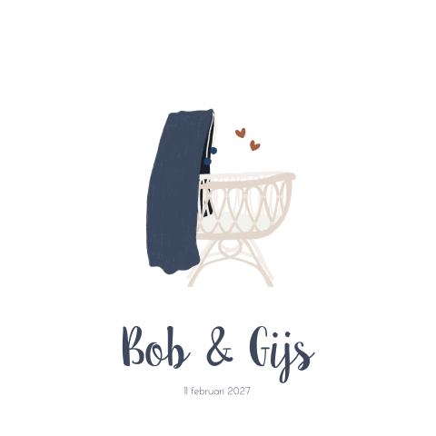 Geboortkaartje Tweeling wiegje illustratie blauw