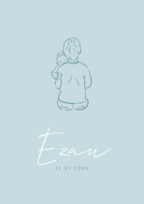 Geboortekaartje Jongen Babyblauw Lijntekening
