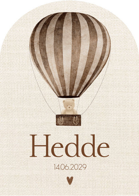 Geboortekaartje jongen Boogkaart Luchtballon Teddybeer Linnenlook