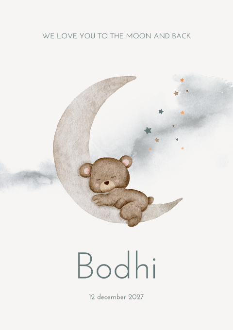 Geboortekaartje Jongen Maan Beertje Sterren