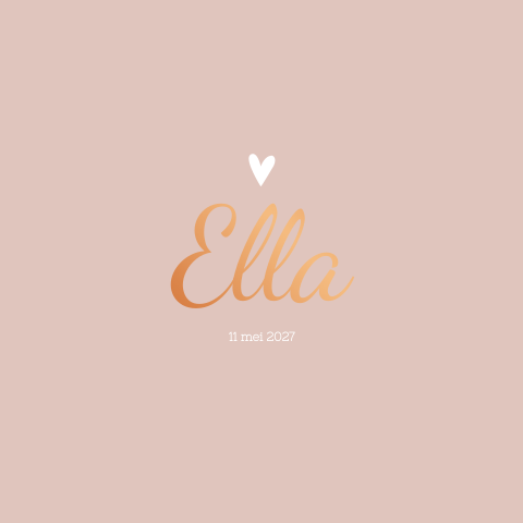 Geboortekaartje meisje koperfolie roze hartje