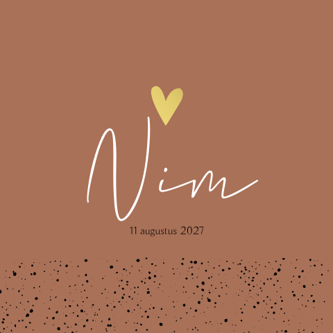 Geboortekaartje Roestbruin jongen hartje goud