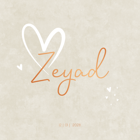 Geboortekaartje Jongen hartjes Koperfolie