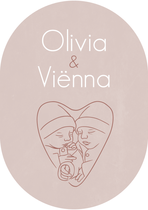 Geboortekaartje Ovaal Tweeling Meisjes Lijntekening