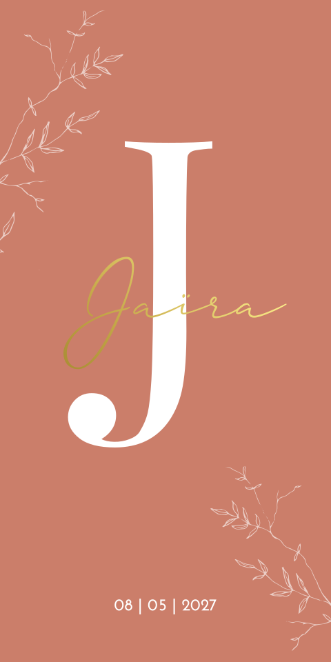 Geboortekaartje meisje peach initiaal goudfolie