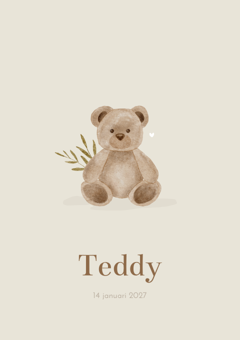 Geboortekaartje Beige Jongen Teddybeer Waterverf