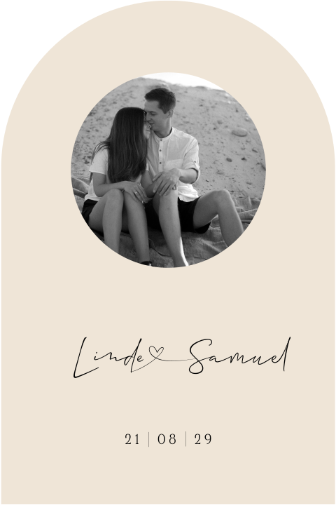 Save the Date minimalistisch beige met lijntekening hartje