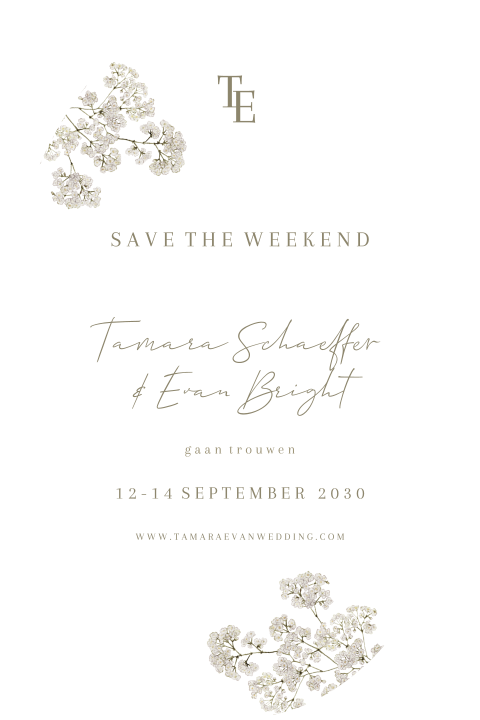 Ovale Save the Date kaart met chique getekend gipskruid