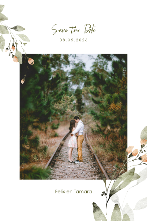 Save the Date bloemenkrans zalmkleur bloemen