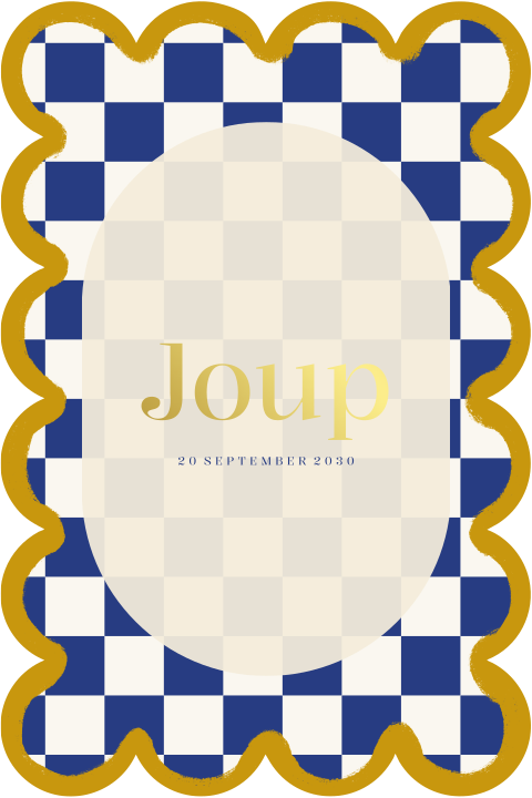 Geboortekaartje jongen colorblock blauw okergeel