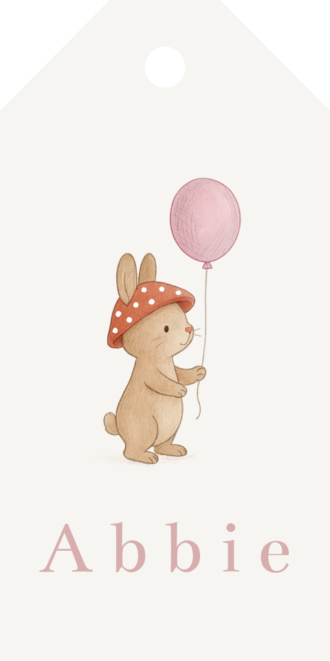 Doopsuiker label meisje konijntje roze ballon