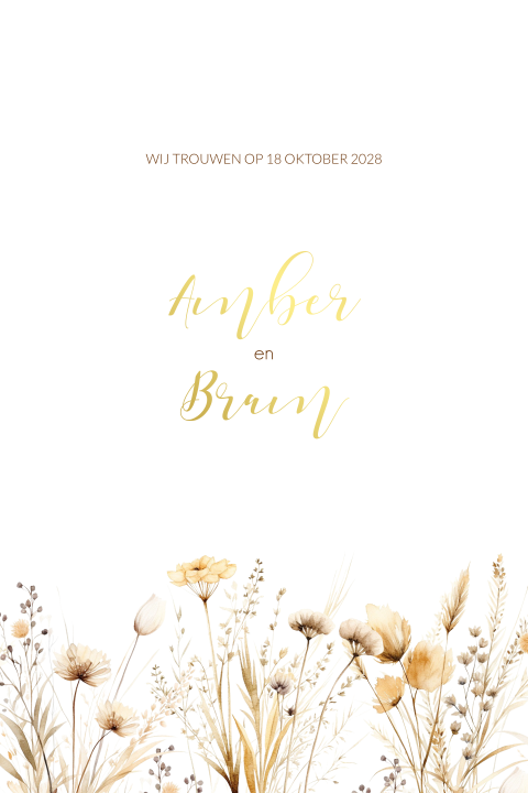 Trouwkaart wild bloemenveld naturel