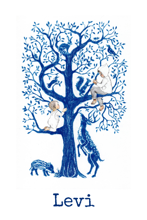 Geboortekaartje illustratie boom kindjes dieren