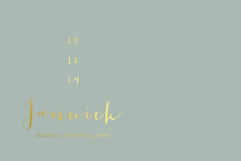 Geboortekaartje zeegroen met goudfolie