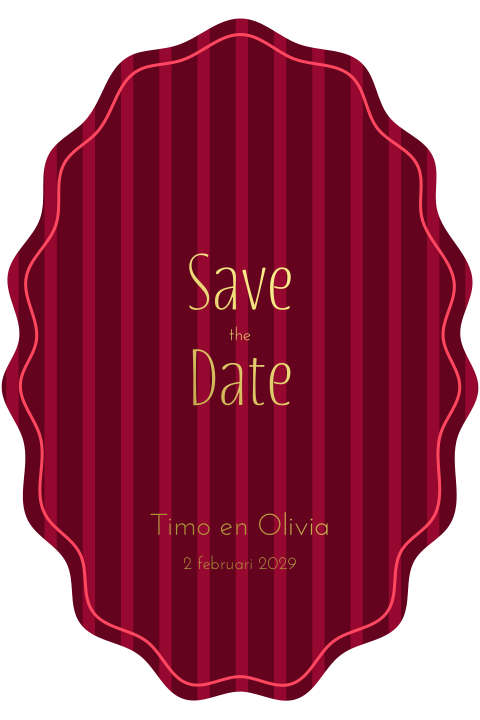 Kleurrijke Save the Date ovaal kartelrand gestreept