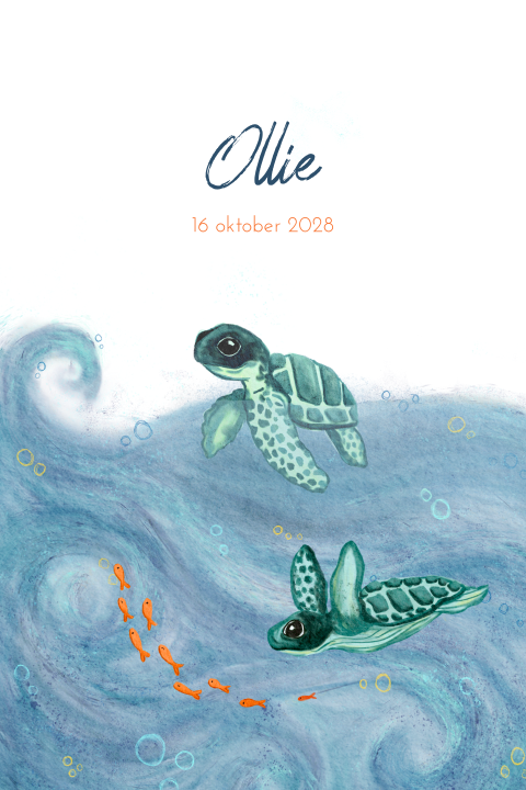 Geboortekaartje schildpadjes zee oranje visjes