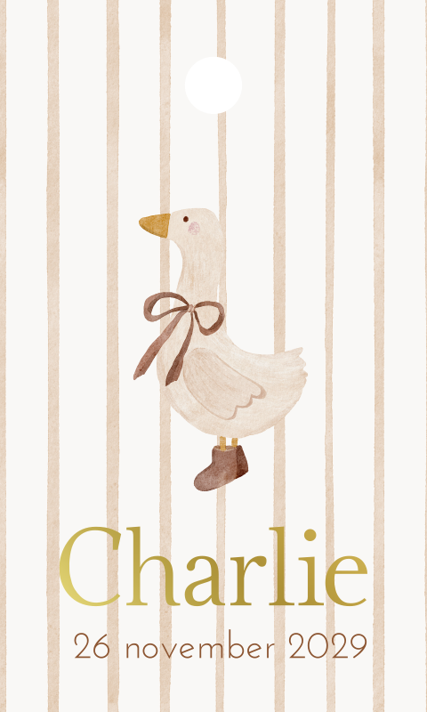 Doopsuiker label rechthoek gans met strikje