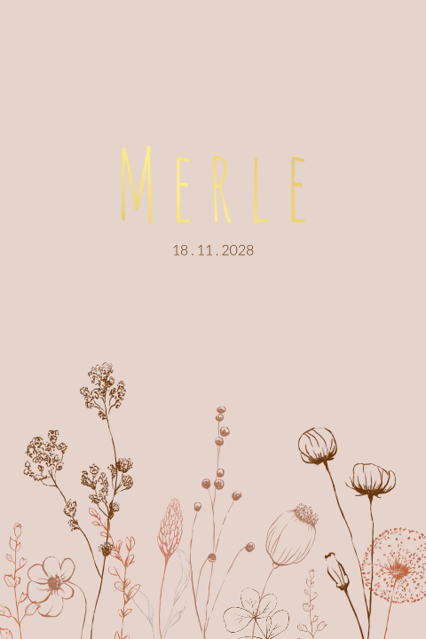 Geboortekaartje wilde bloemen aardetinten