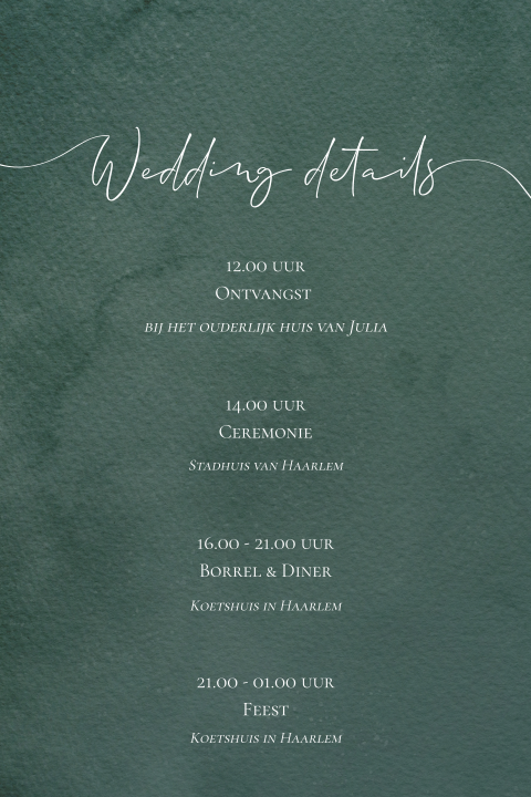 Dagplanning bruiloft groen aquarel