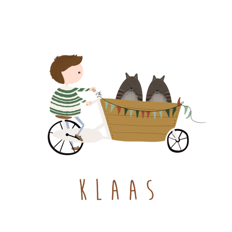 Geboortekaartje jongen bakfiets poezen